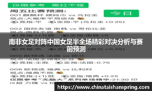 南非女足对阵中国女足半全场精彩对决分析与赛前预测